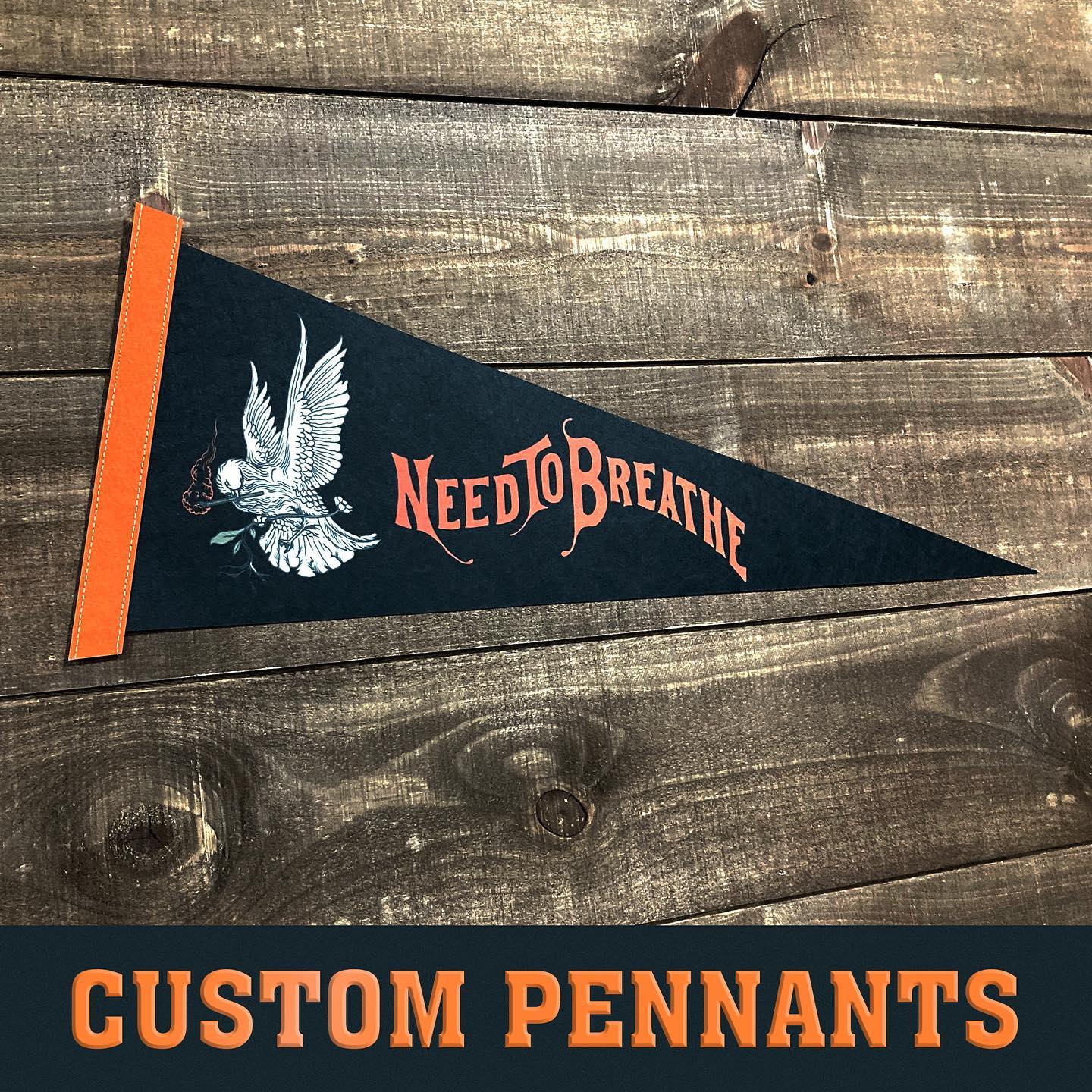 Custom Felt Pennants. A great way to support your favorite sports team, band, or local business. @needtobreathe #favoritecompanyband #needtobreathe #pennant #pennants #feltpennant #flag