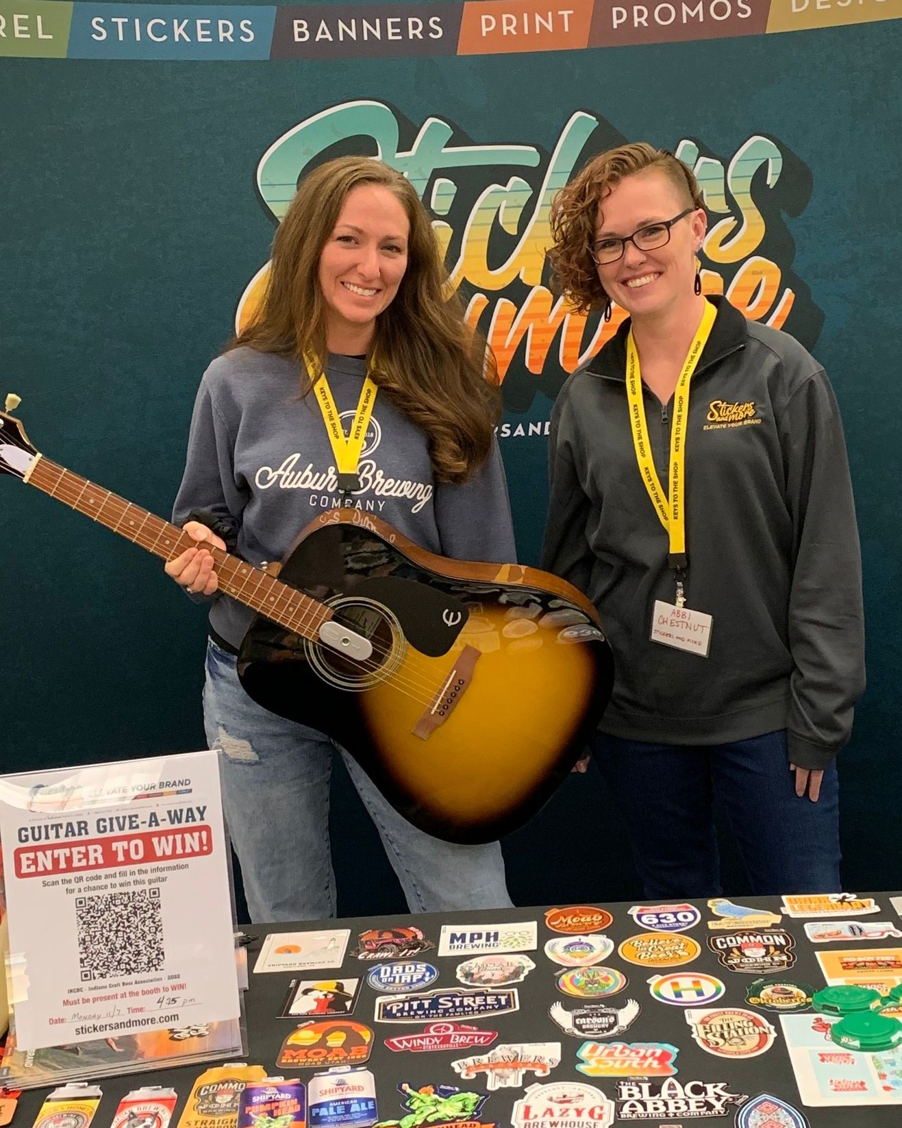 Congrats to Emma the owner of Auburn Brewing Company the guitar winner at the Indiana Craft Brewers Conference in Indianapolis. Check out our website and see how we can help you elevate your brand.
https://stickersandmore.com/brewery/
@auburnbrewingcompany @auburnbrewing Brewers Association @brewersassoc 
#brewlife #brewpub #brewerylife #breweryevents #brewery #funlife