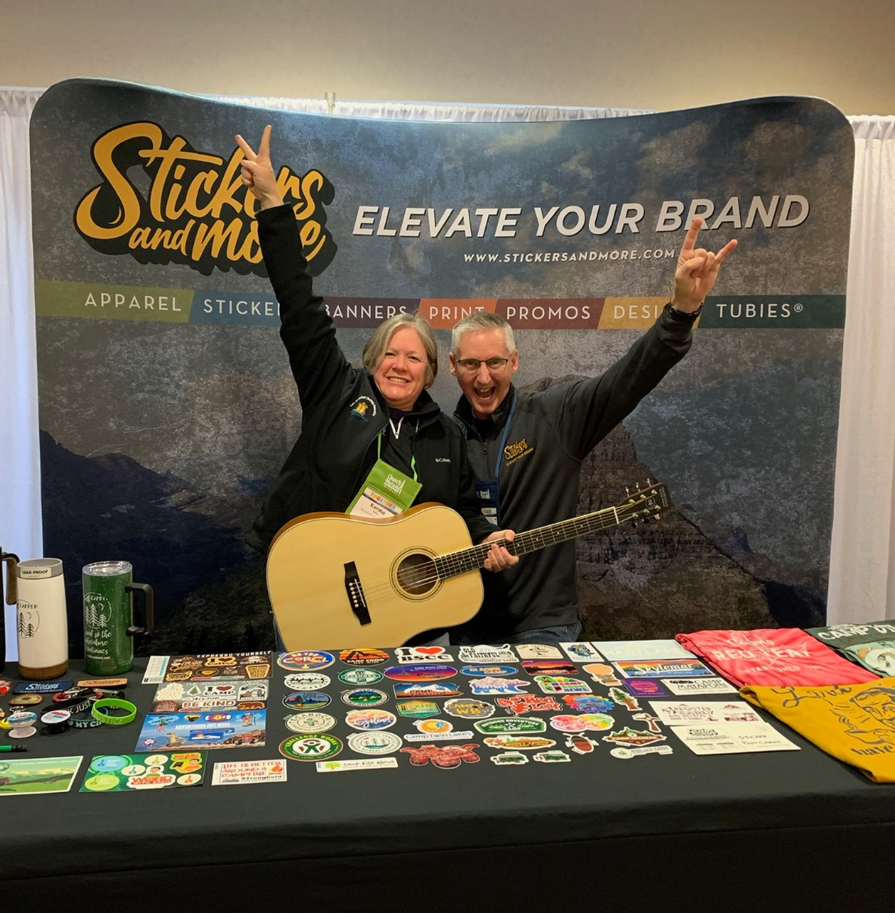 Congrats to Kerma from Lake Springfield Christian Assembly on winning the guitar at the ACA Nationals. So much fun seeing happy faces at our booth. Check out our website and see you we can help you elevate your brand. 
https://stickersandmore.com/camp/
or shoot us an email at info@stickerandmore.com.
@lakespringfieldchristian American Camp Association @acacamps 
#winnerswin #winners #guitar #ACA #acacamps #camplife
