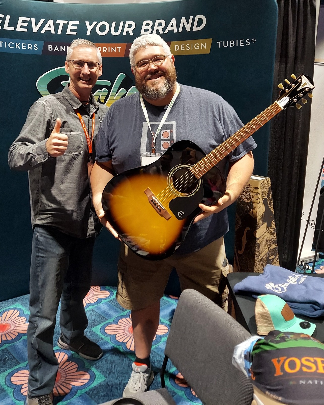 Congrats to Aaron from Thrive Church - Morganton on winning the guitar at the 2023 Children's Pastors' Conference. We enjoy seeing happy faces at or booth. Let us help you elevate your ministries brand and reach more kids. Check out our website to see how.
https://stickersandmore.com/
@thrivechurchnc 
#CPC2023 #chidrenspastors #churching #guitar #winnerswin #funlife