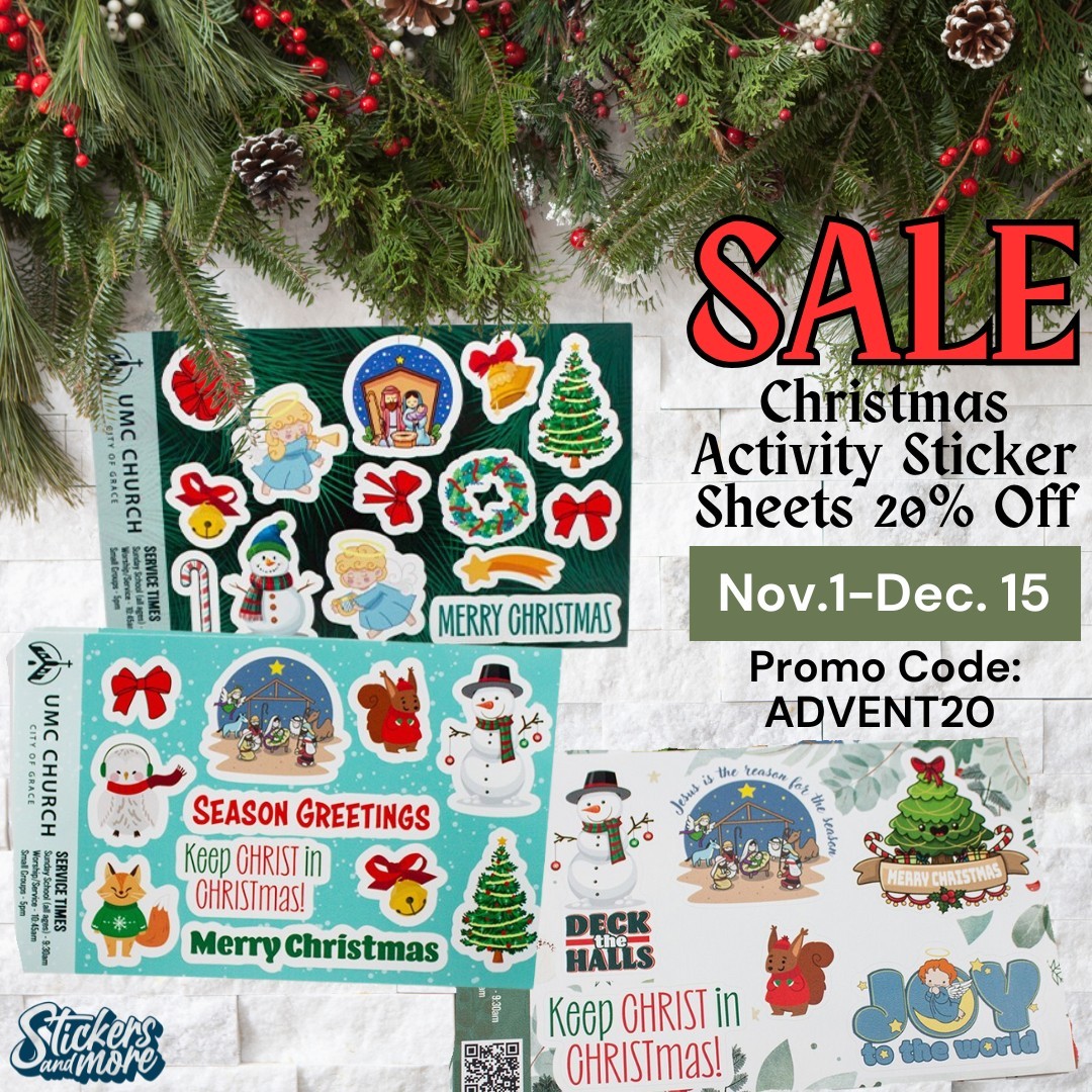 SALE Christmas Activity Sticker Sheets ✝️🎄

Save 20% off all Christmas all activity sticker sheets. Customizable with your church or organization on the side. Customize yours today! 

Promo Code: ADVENT20 

#StickersAndMore
#ElevateYourBrand

#PromoItems #Sale # ChristmasStickers #2024Holiday #PromoCode